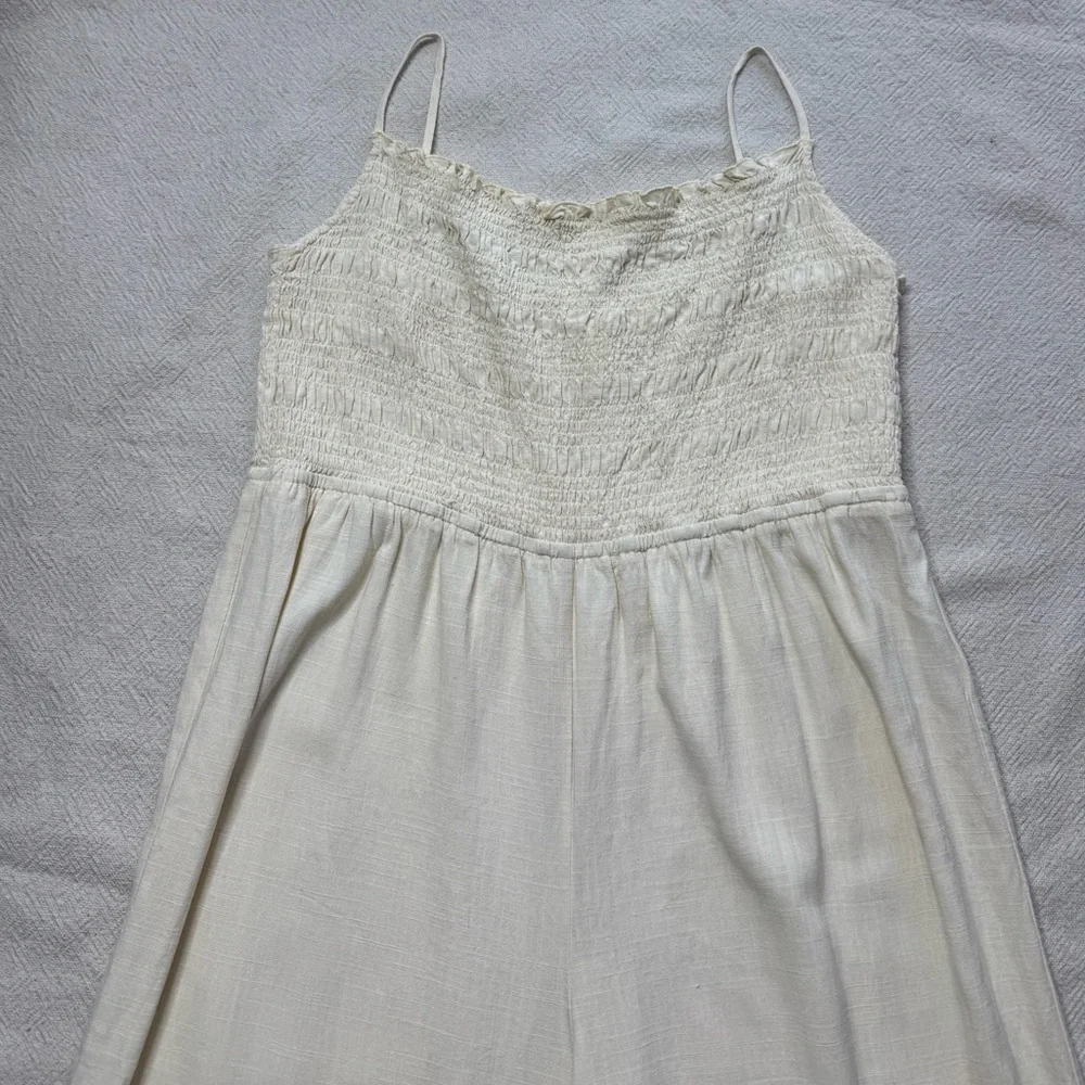 H&M Pastel Yellow Linen Blend Smocked Wide Leg Jumpsuit XXL